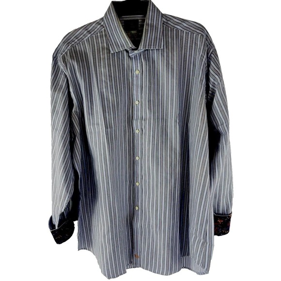 Thomas Dean Men's Size XL  Blue Stripe Button Up Shirt‎ Flip Cuffs Long Sleeve - Picture 1 of 9